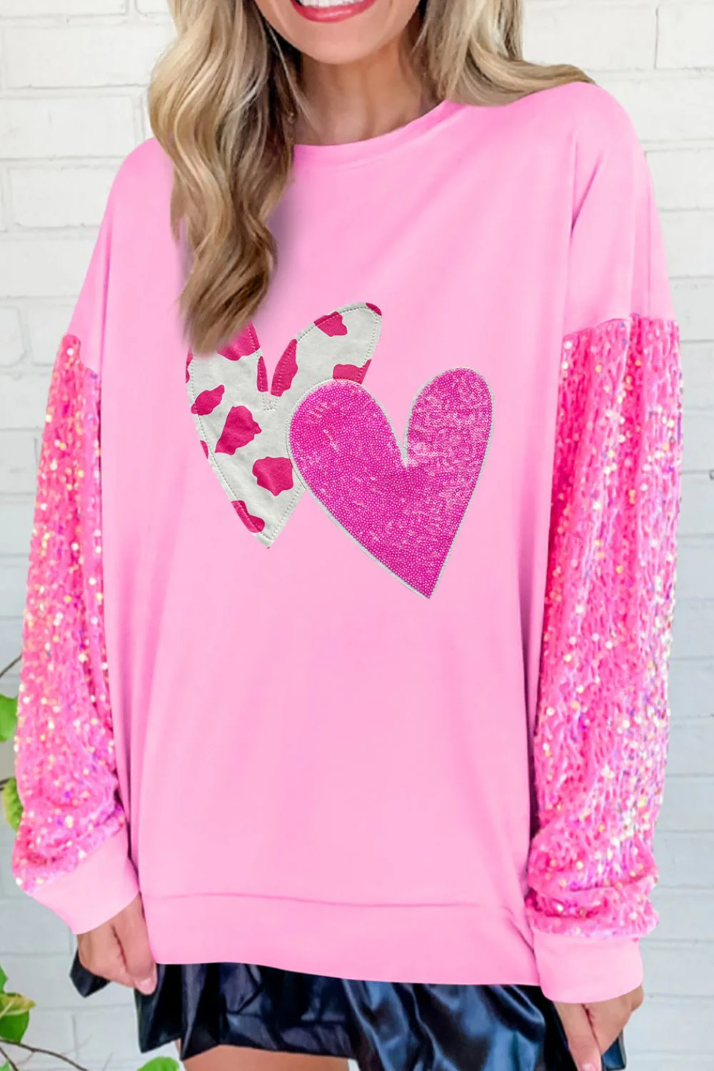 Valentine’s Day Sequin Heart Long Sleeve Sweatshirt - Image 4