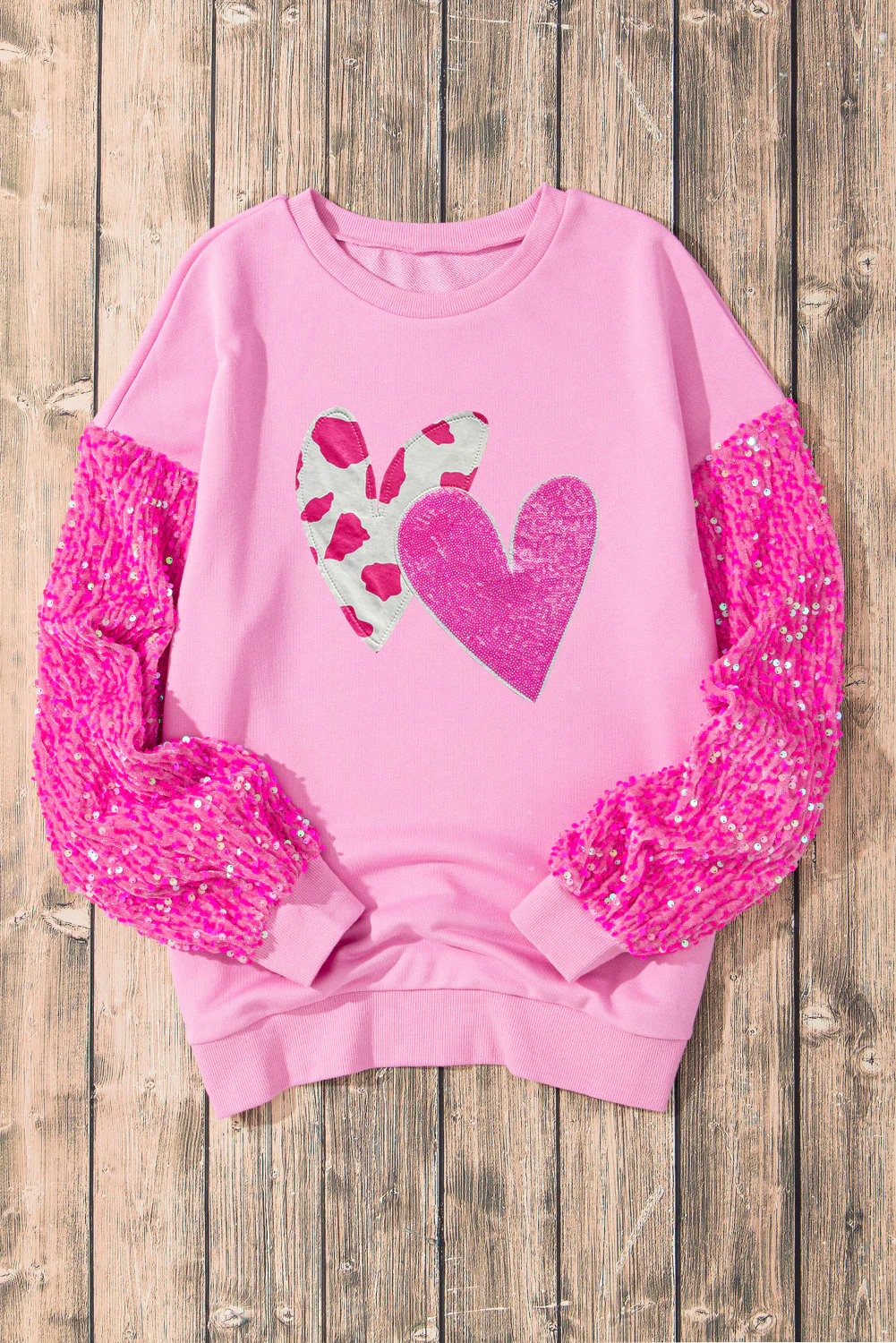 Valentine’s Day Sequin Heart Long Sleeve Sweatshirt - Image 5