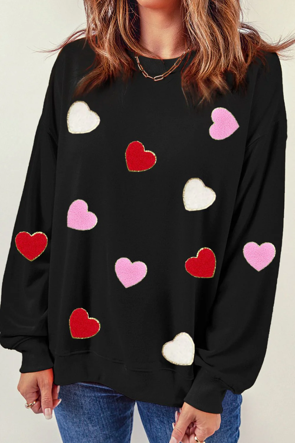 Valentine's Day Contrast Heart Long Sleeve Sweatshirt - Image 2