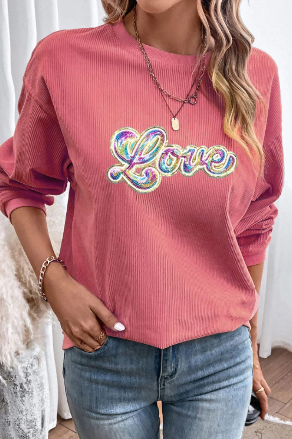 Valentine's Day LOVE Round Neck Long Sleeve Sweatshirt - Image 2