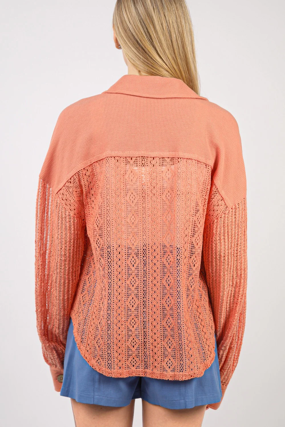 VERY J Button Up Long Sleeve Lace Shirt - Image 2