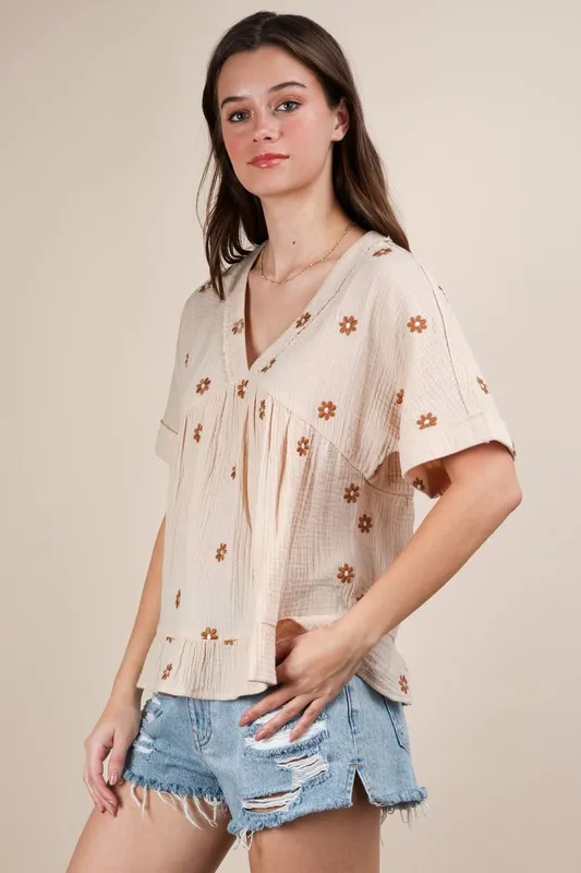 VERY J Flower Embroidered Woven Blouse - Image 2