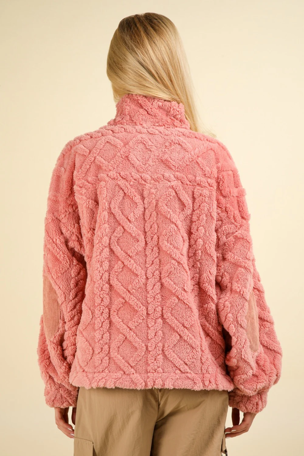 VERY J Fuzzy Fleece Half Zip Cable Pattern Sweatshirt - Image 2