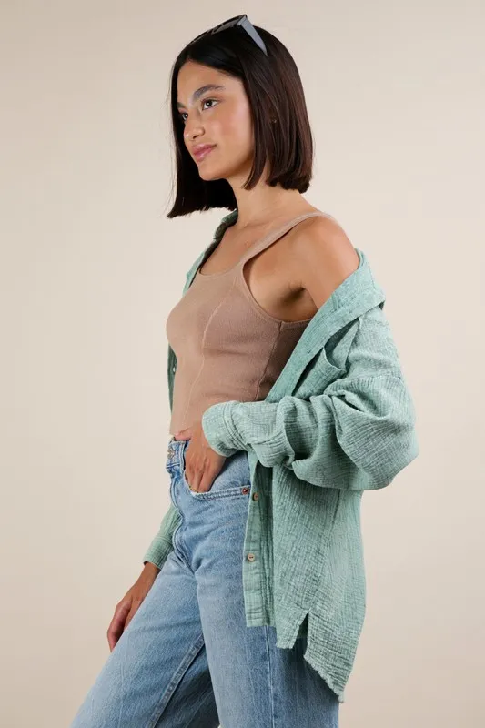 VERY J Mineral Washed Gauze Button Down Shirt - Image 2