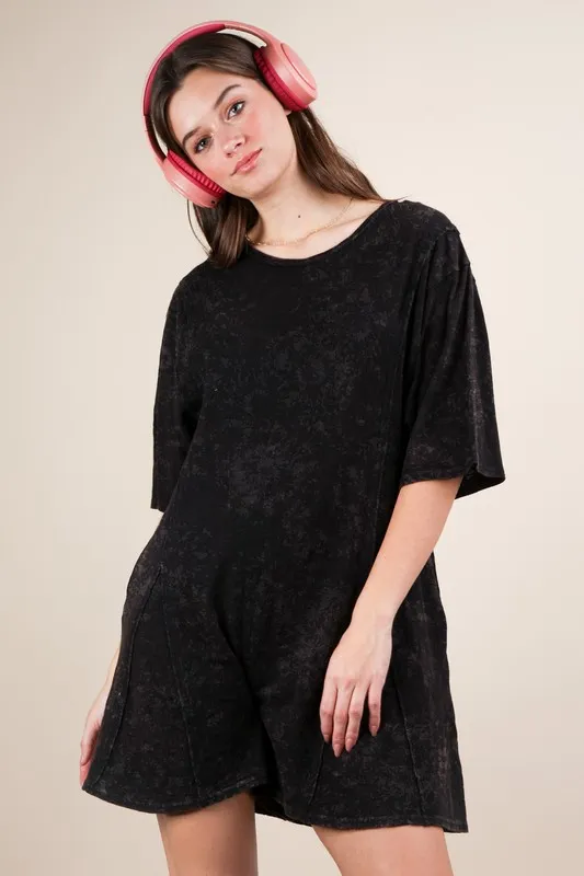 VERY J Mineral Washed Oversized Knit Comfy Romper - Image 6