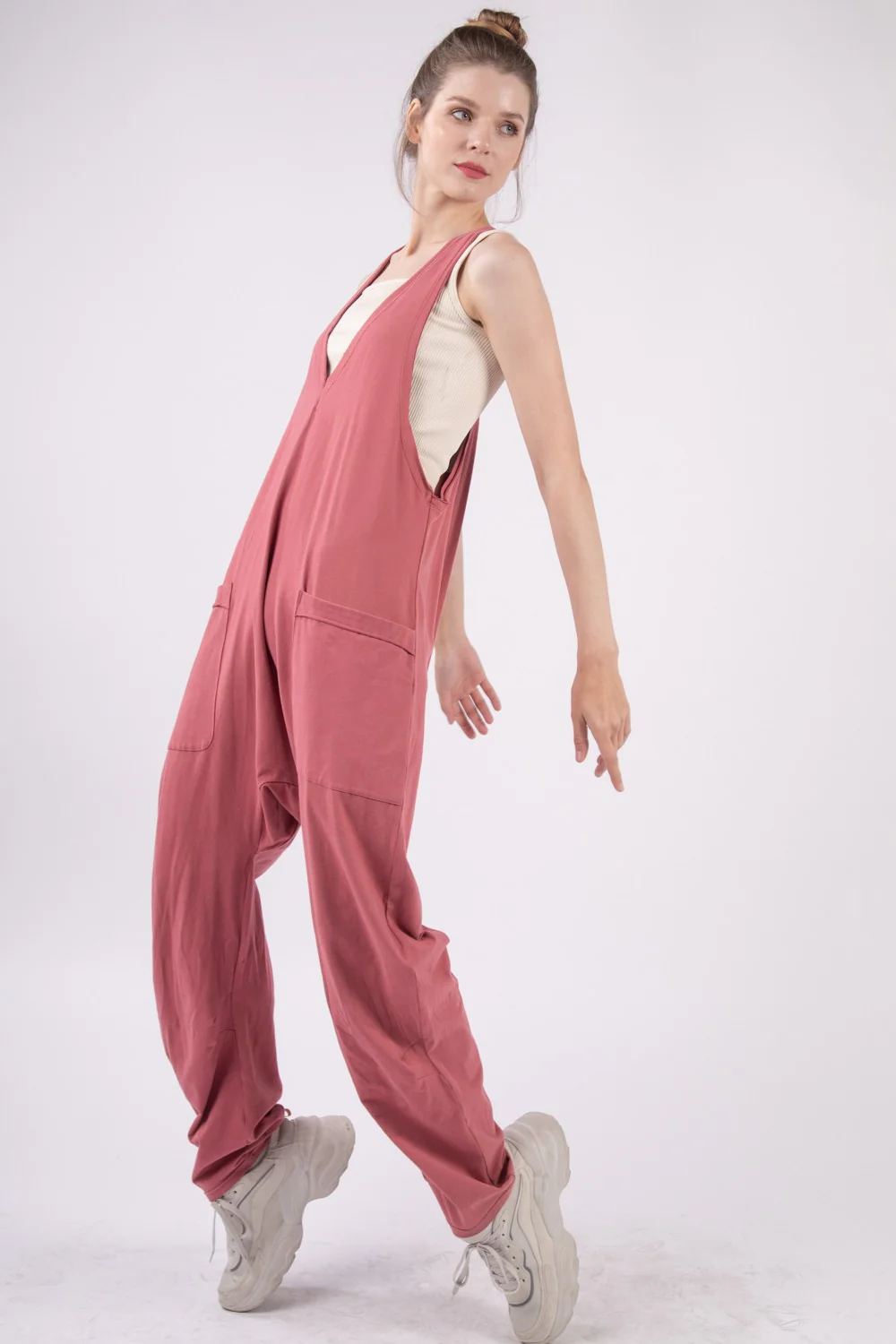 VERY J Plunge Sleeveless Jumpsuit with Pockets - Image 3