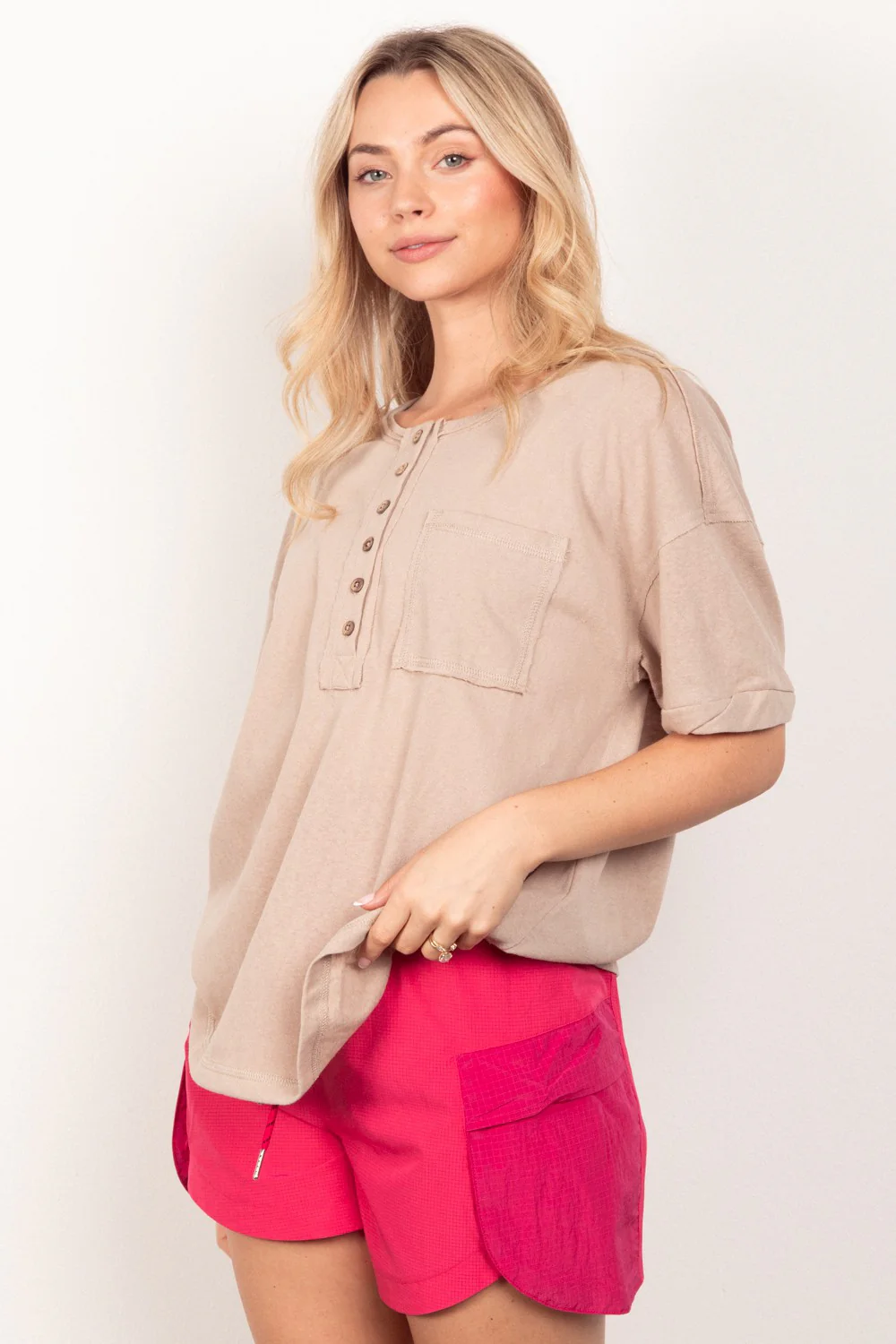 VERY J Twisted Sleeve Band Half Button Top - Image 3
