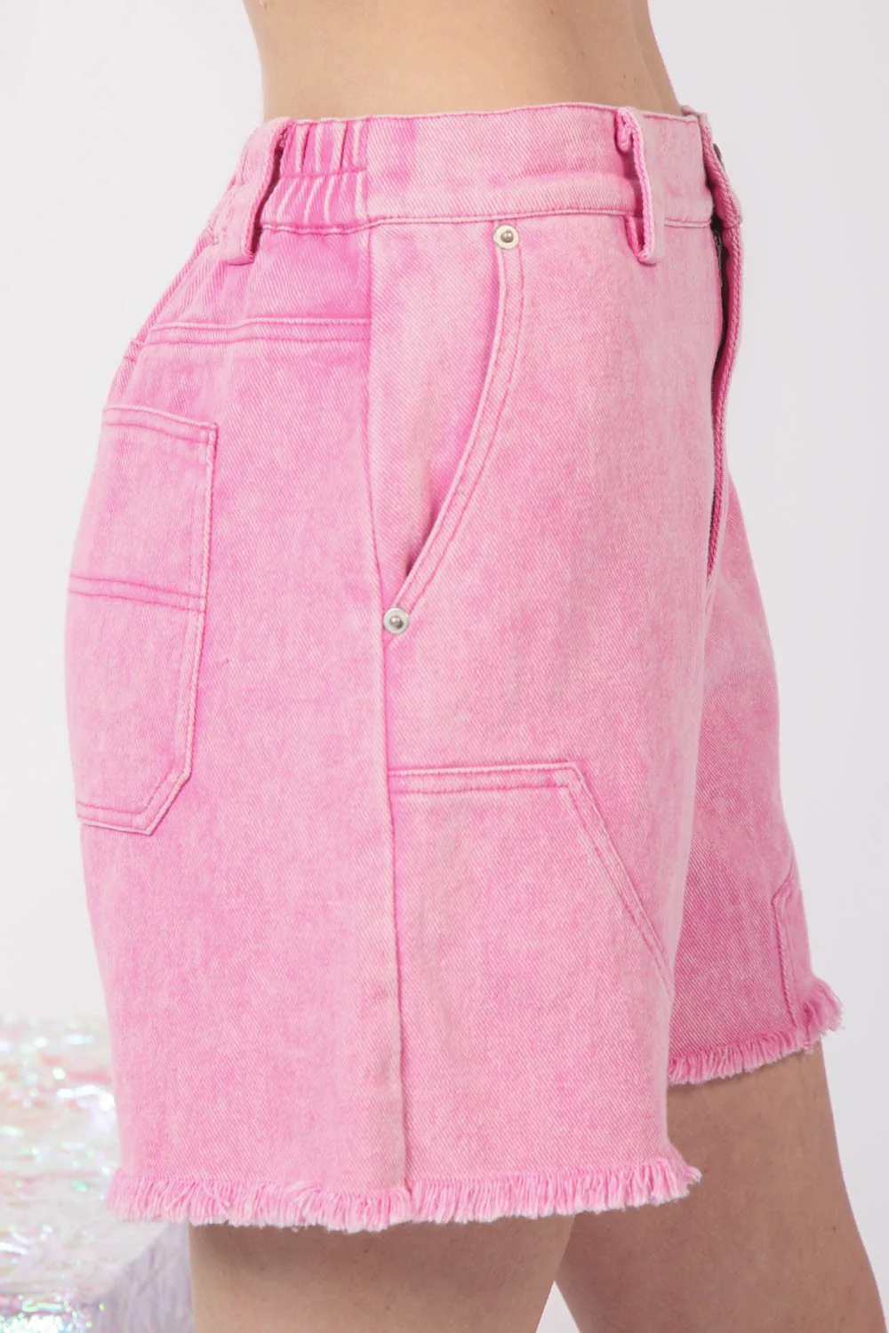VERY J Washed Raw Hem Denim Shorts - Image 3