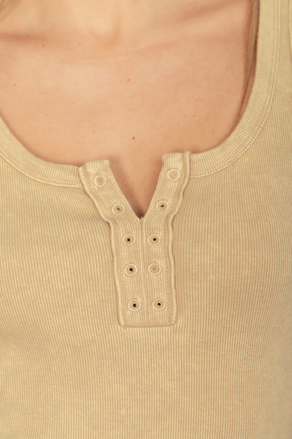 VERY J Washed Ribbed Tank with Placket Detail - Image 3