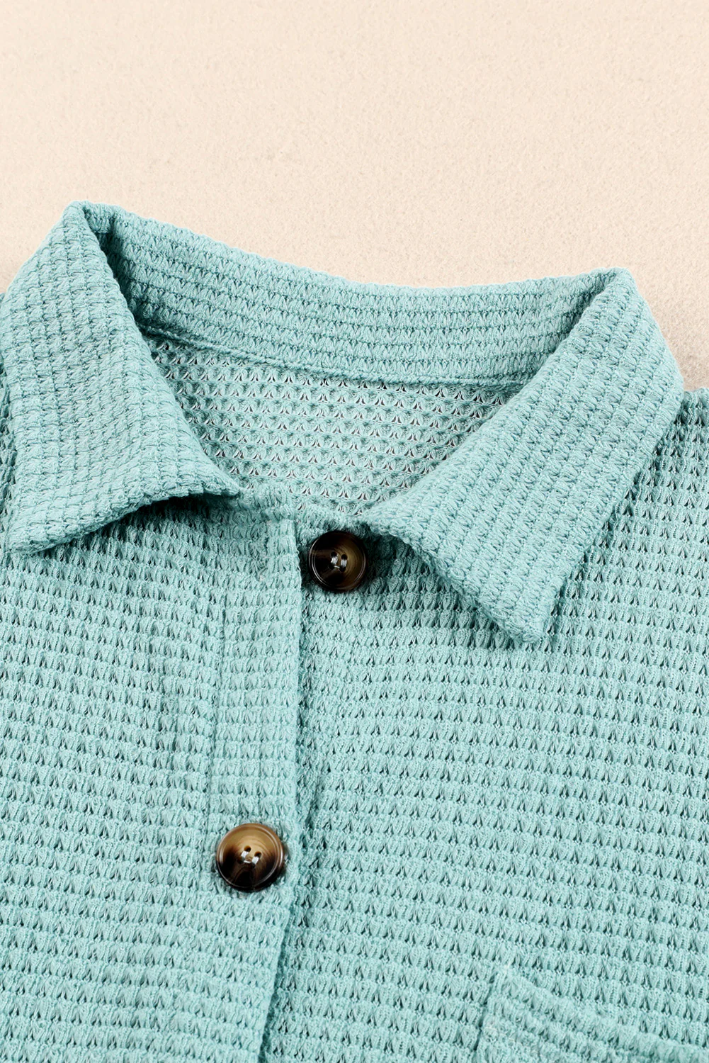 Waffle-Knit Collared Neck Long Sleeve Shirt - Image 27