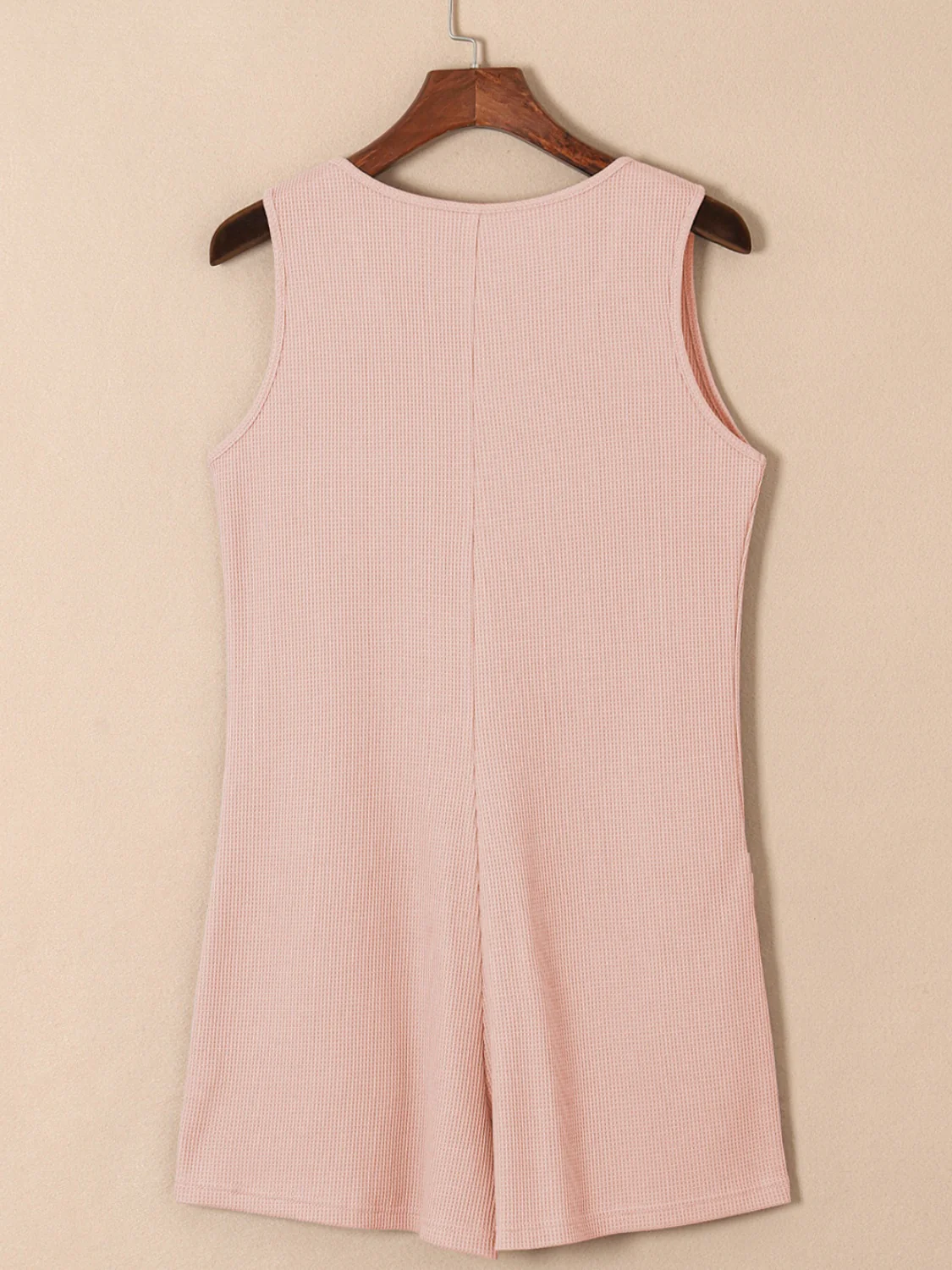 Waffle-Knit Half Button Sleeveless Romper with Pockets - Image 15