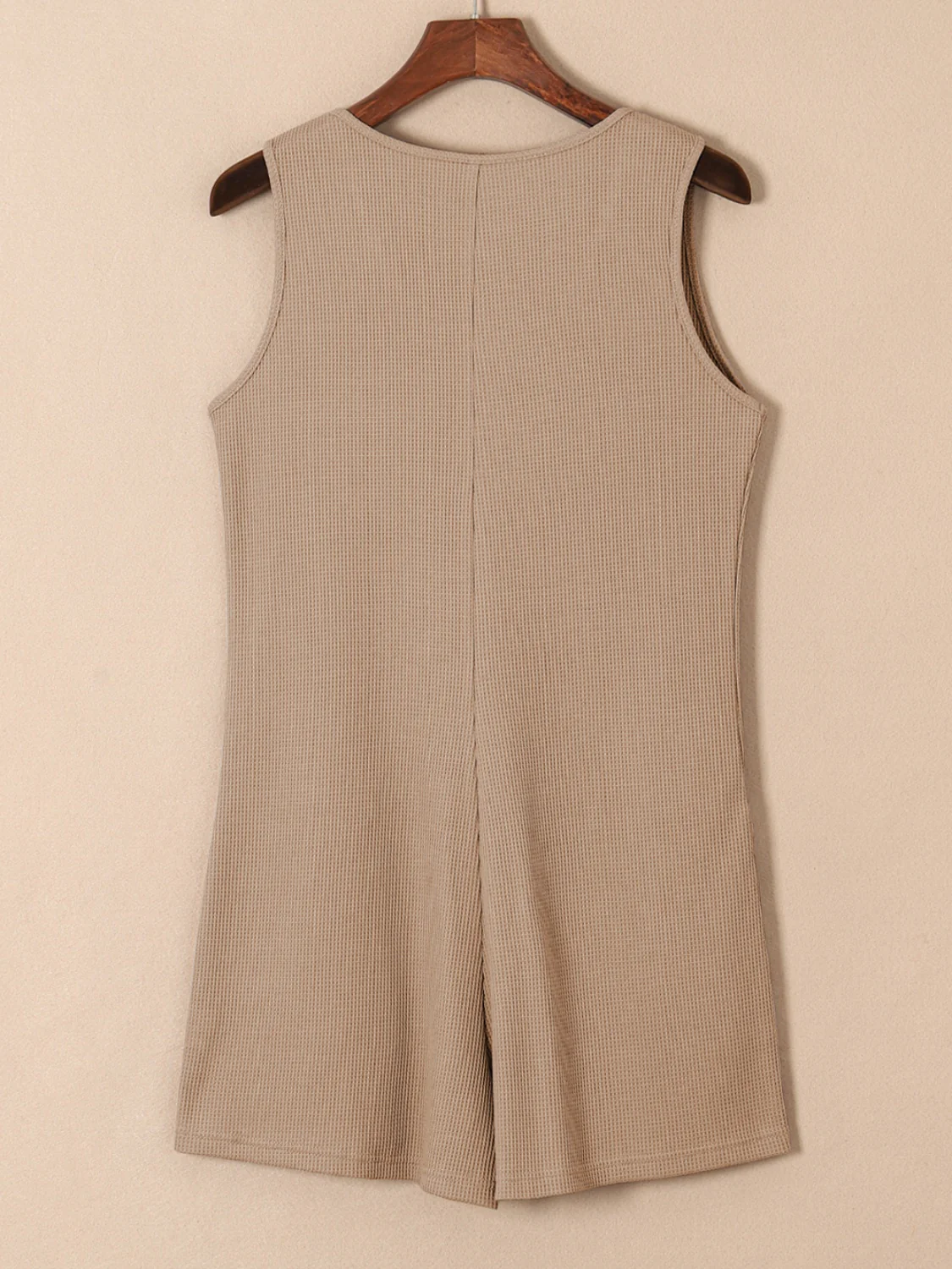 Waffle-Knit Half Button Sleeveless Romper with Pockets - Image 9