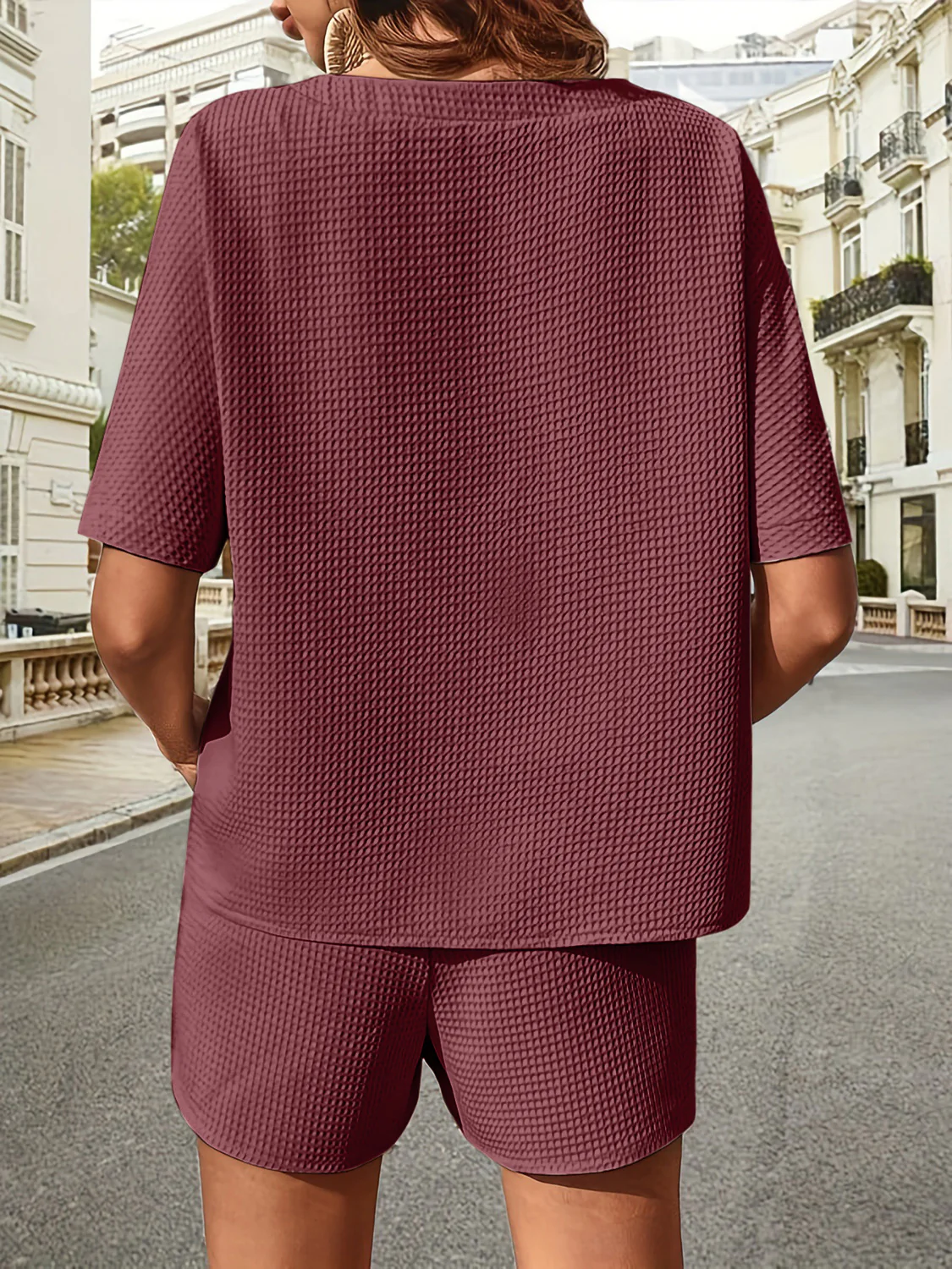 Waffle-Knit Half Sleeve Top and Shorts Set - Image 23