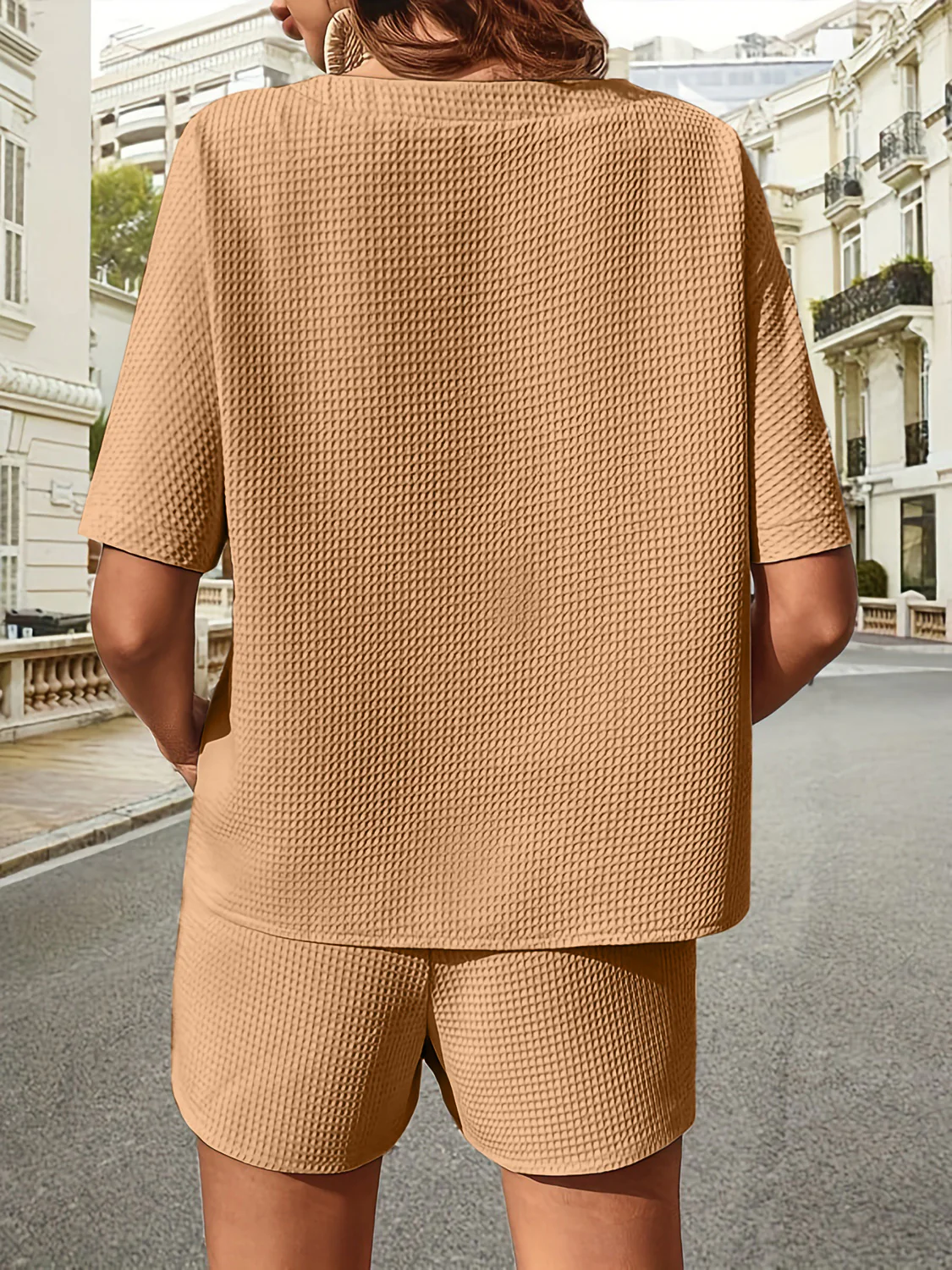 Waffle-Knit Half Sleeve Top and Shorts Set - Image 7