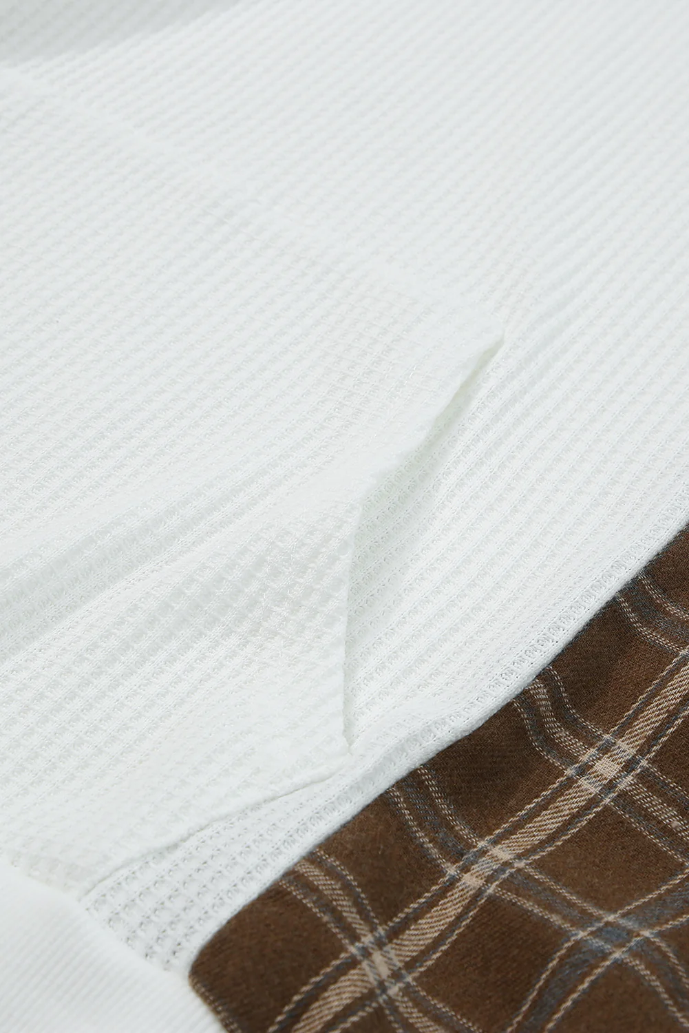 Waffle Knit Plaid Long Sleeve Kangaroo Pocket Hoodie - Image 10