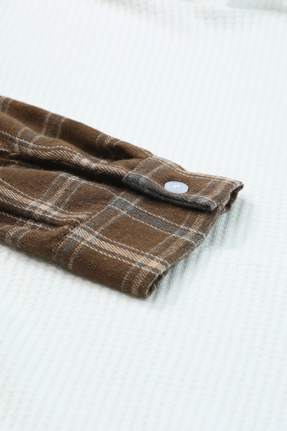 Waffle Knit Plaid Long Sleeve Kangaroo Pocket Hoodie - Image 11