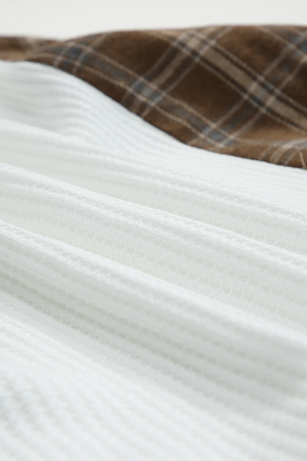 Waffle Knit Plaid Long Sleeve Kangaroo Pocket Hoodie - Image 13