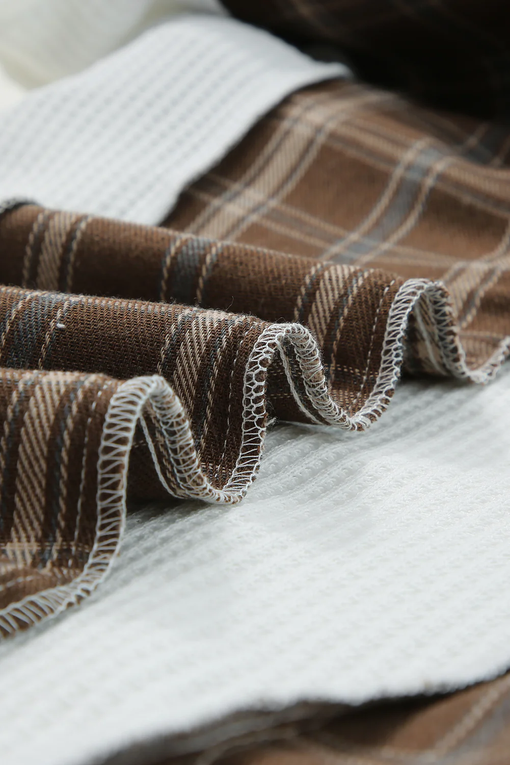 Waffle Knit Plaid Long Sleeve Kangaroo Pocket Hoodie - Image 14