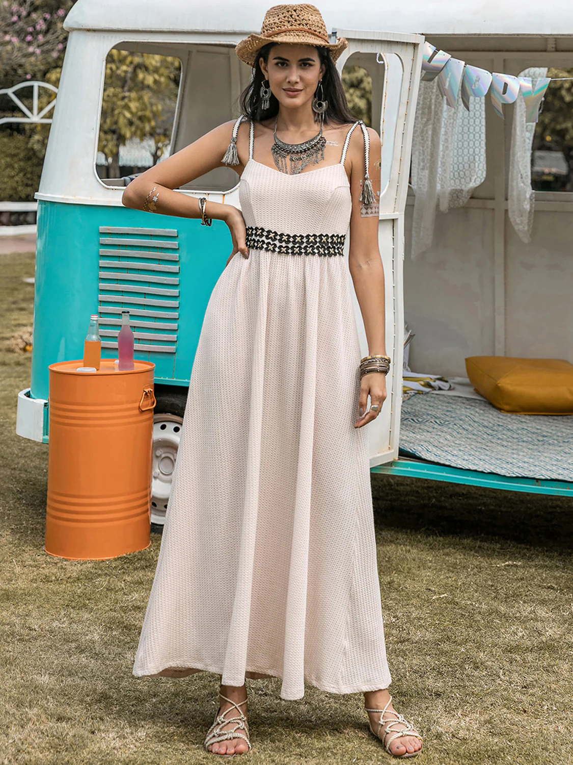 Waffle-Knit Tied Spaghetti Strap Dress - Image 3