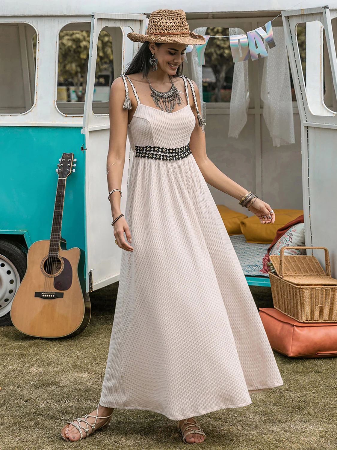 Waffle-Knit Tied Spaghetti Strap Dress - Image 5