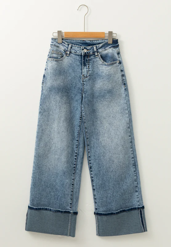 Washed Wide Leg Jeans with Pockets - Image 5