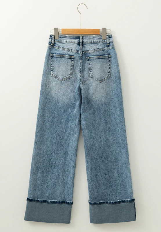 Washed Wide Leg Jeans with Pockets - Image 6