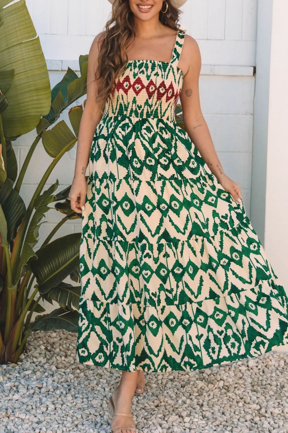 Western Aztec Shirred A-line Sleeveless Maxi Dress - Image 4