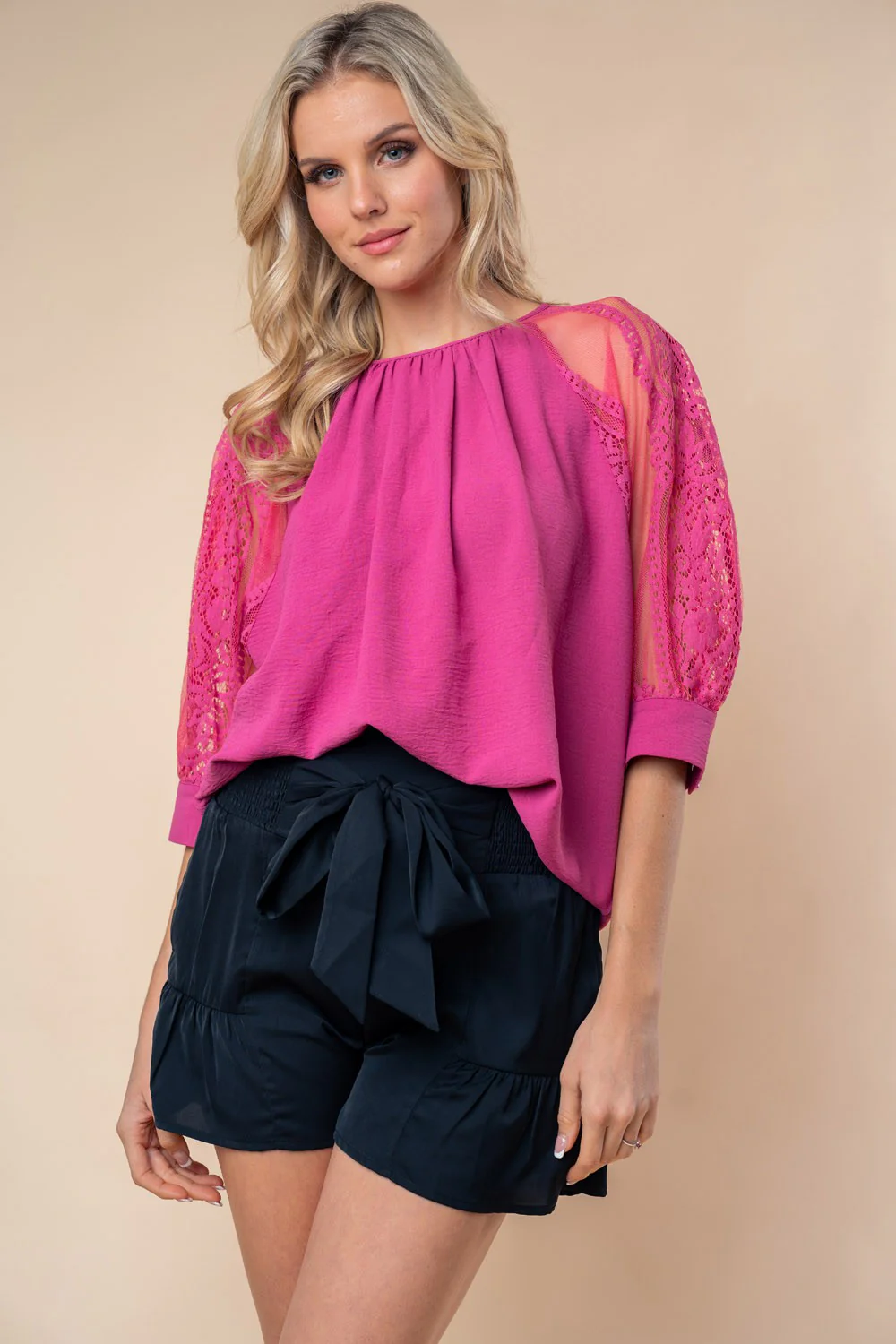 White Birch Round Neck Lace Half Sleeve Blouse - Image 5