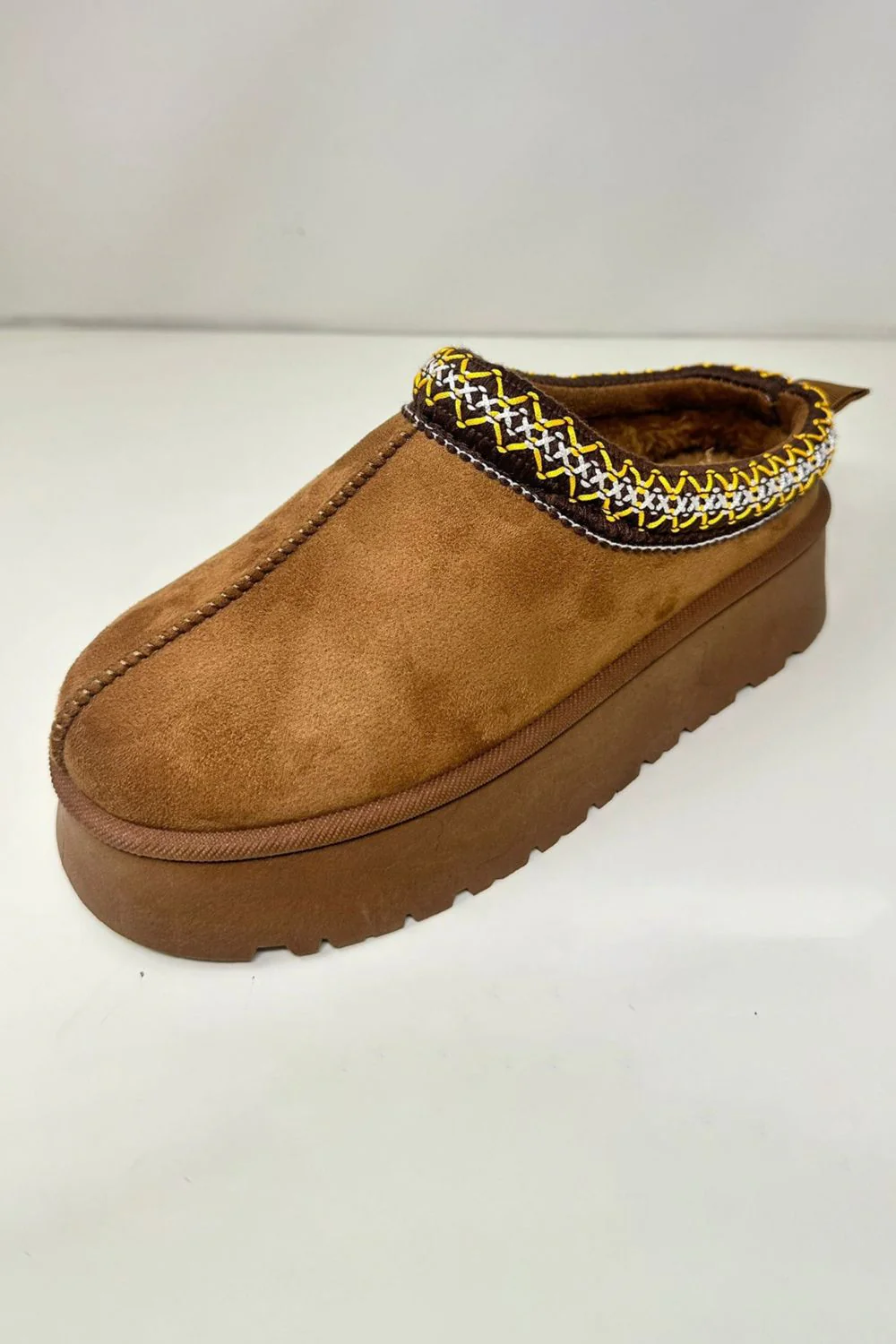 Embroidered Trim Round Toe Platform Boots - Image 3