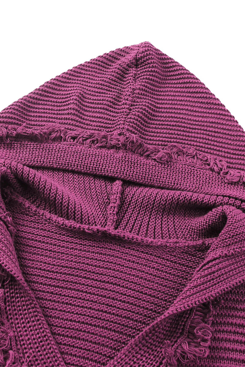 Woven Right Horizontal Ribbing Fringe Trim Hooded Sweater - Image 11