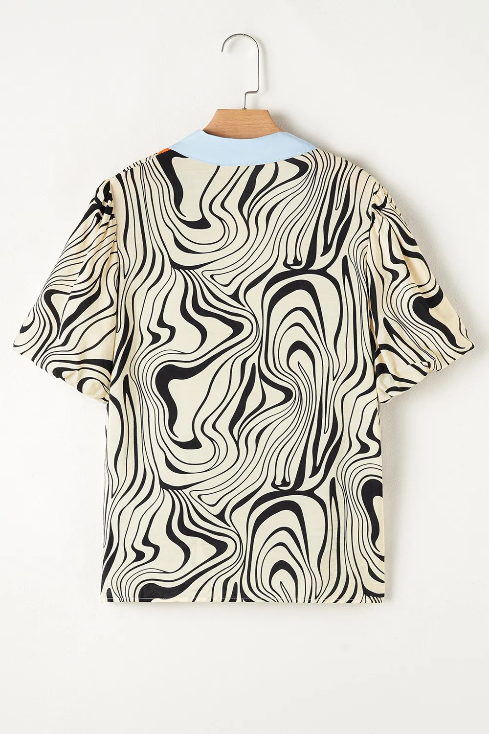 Zebra Stripe Print Contrast V-Neck Ricrac Detail Short Sleeve Blouse Top - Image 5