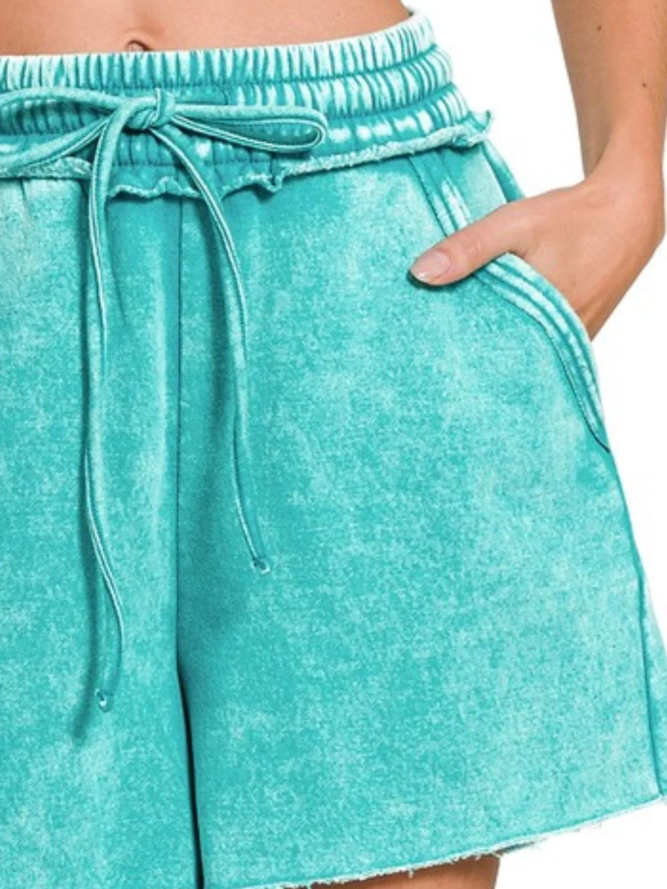 Zenana Acid Wash Fleece Drawstring Shorts With Pockets - Image 3