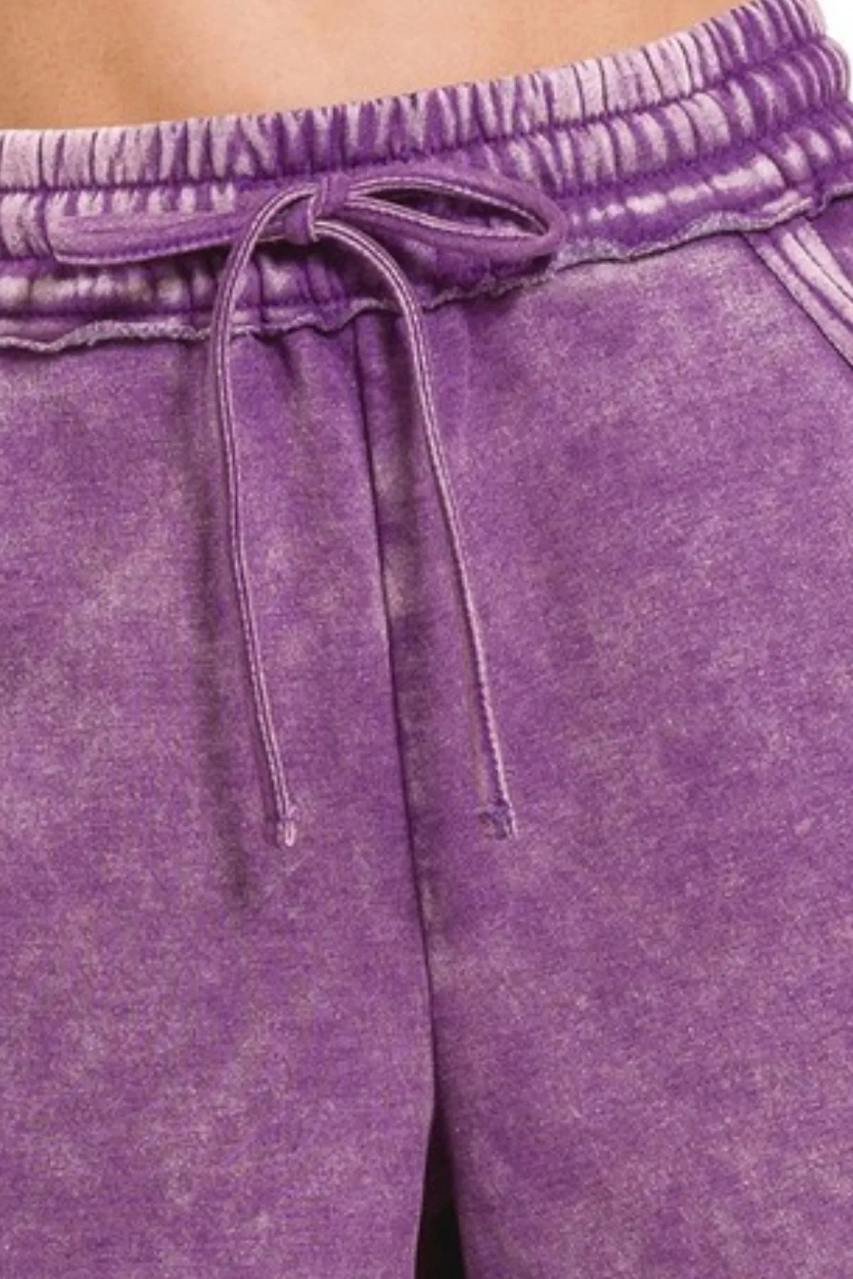 Zenana Acid Wash Fleece Drawstring Shorts With Pockets - Image 2