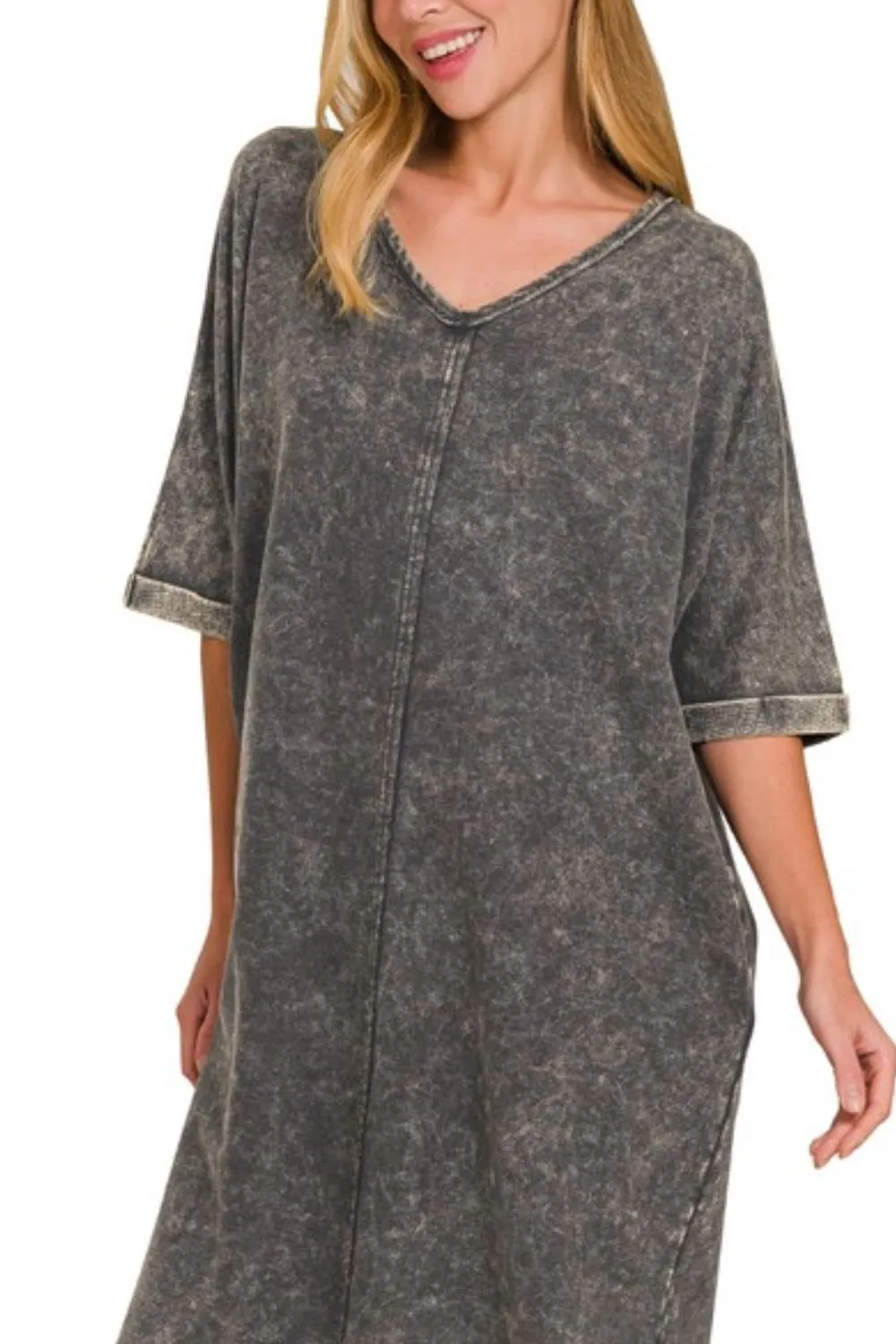 Zenana Acid-washed French Terry Tee Shirts Dress - Image 2