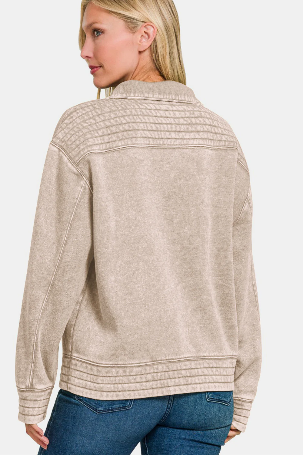 Zenana Acid Washed Half Snap Fleece Sweatshirt - Image 2
