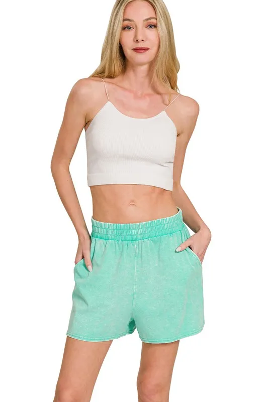 Zenana Acid Washed Short Sleeve Tee & Shorts Set - Image 8