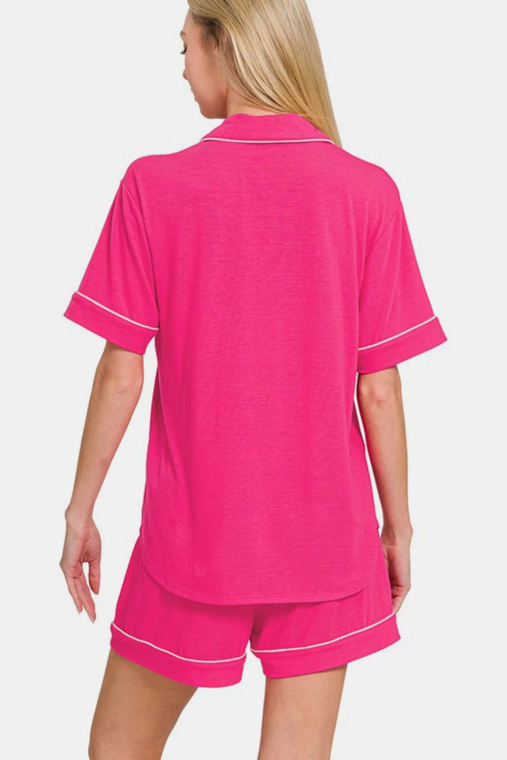 Zenana Button Down Short Sleeve Top and Shorts Lounge Set - Image 2