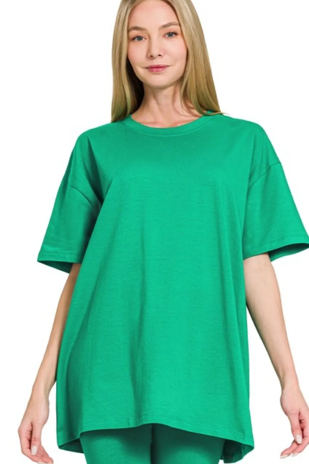 Zenana Cotton Round Neck Top & Biker Shorts - Image 2