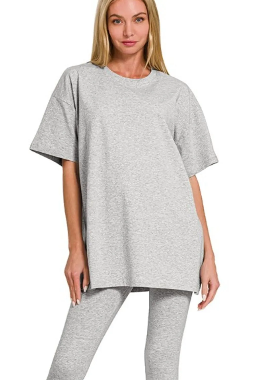 Zenana Cotton Round Neck Top & Legging Set - Image 2