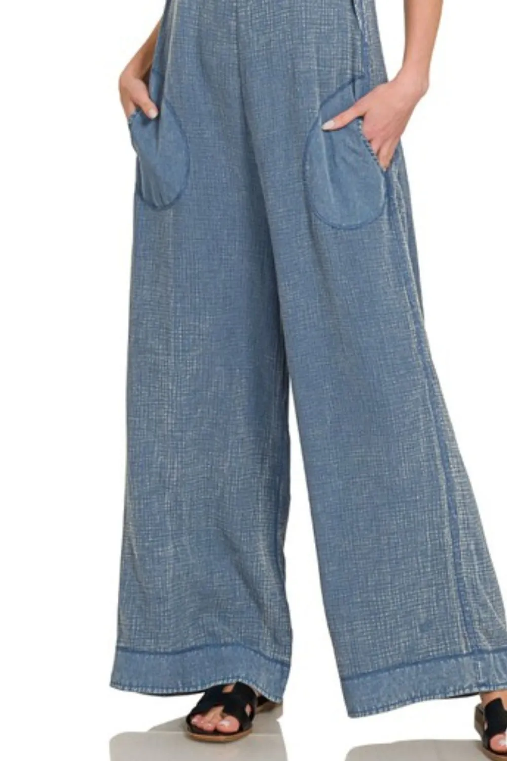 Zenana Double Gauze Washed Wide Leg Overalls - Image 3