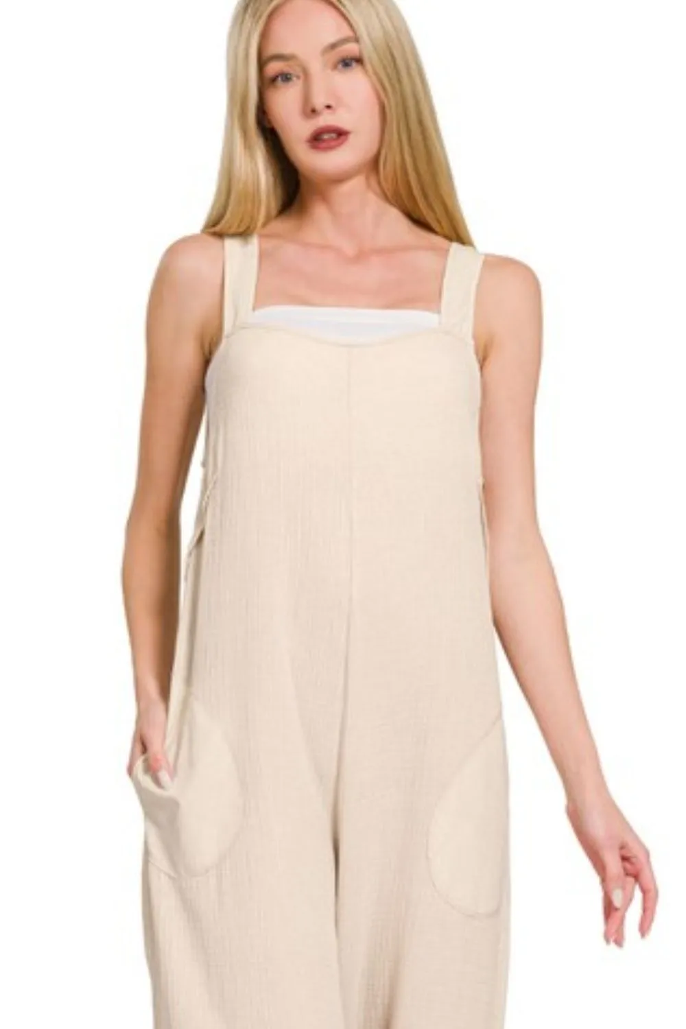 Zenana Double Gauze Washed Wide Leg Overalls - Image 2