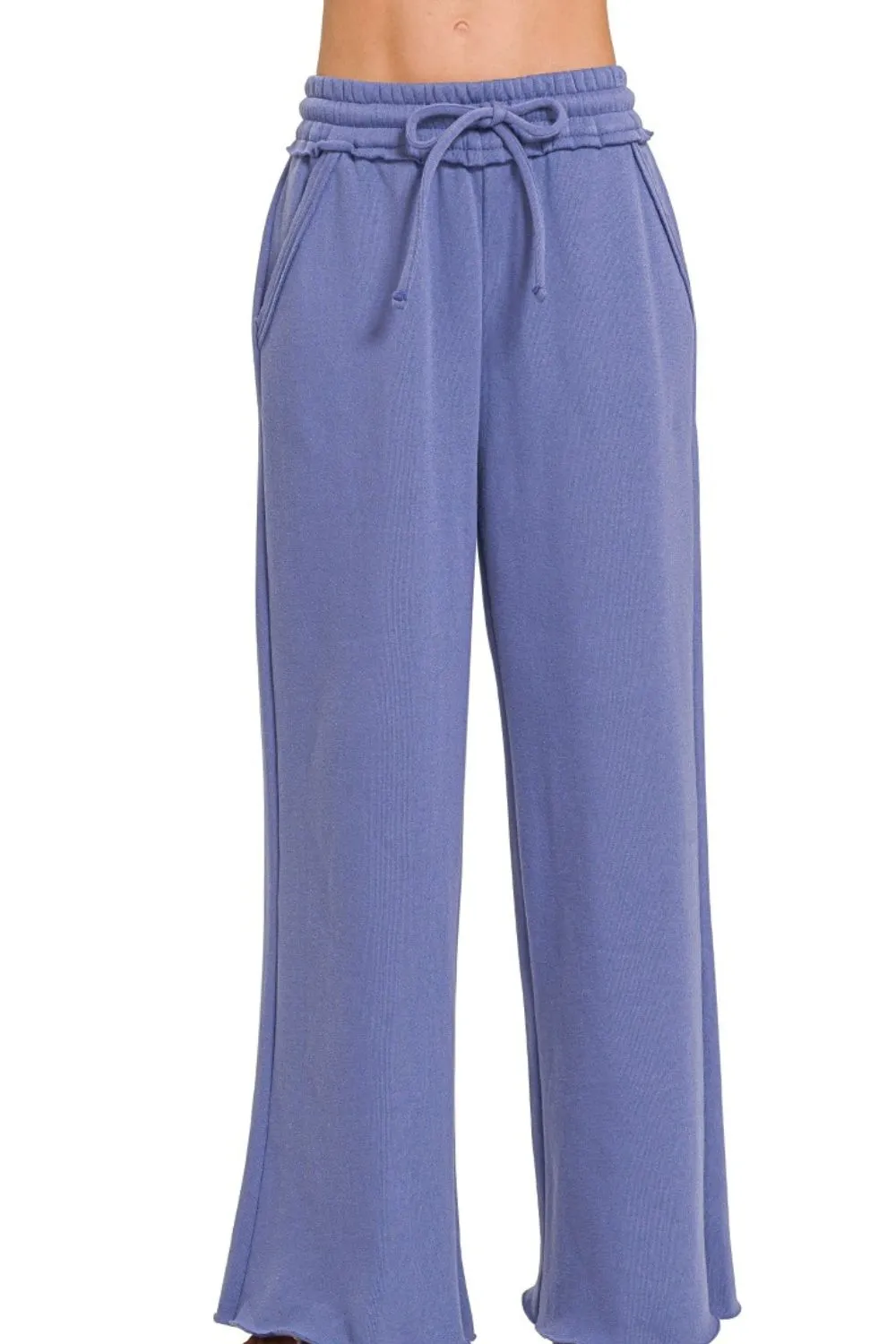 Zenana Fleece Exposed Seam Wide Leg Sweatpants