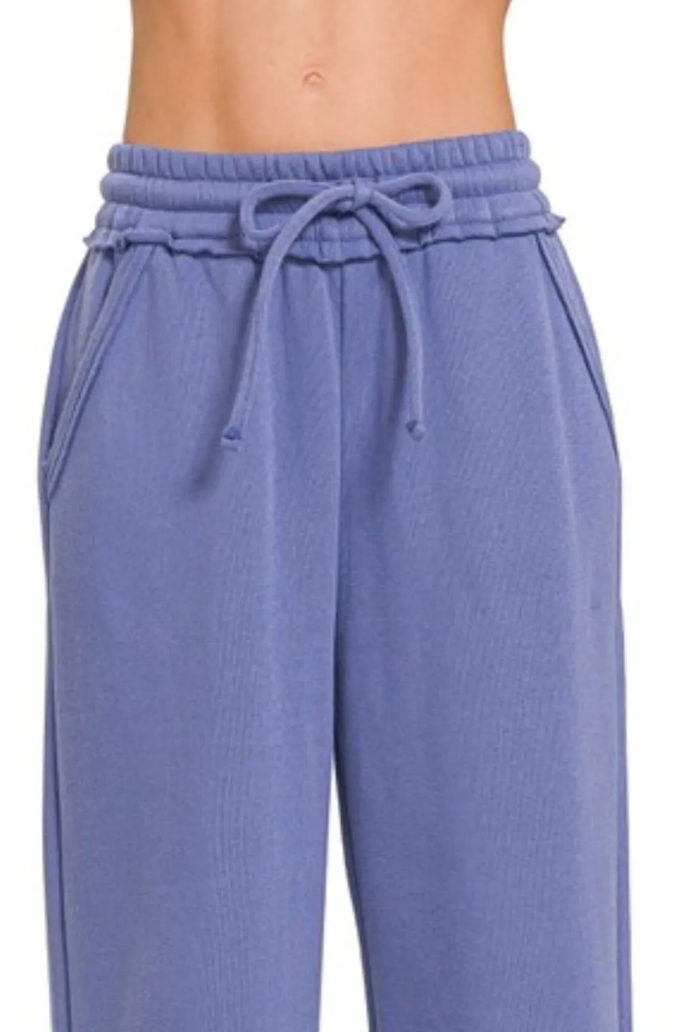 Zenana Fleece Exposed Seam Wide Leg Sweatpants - Image 3