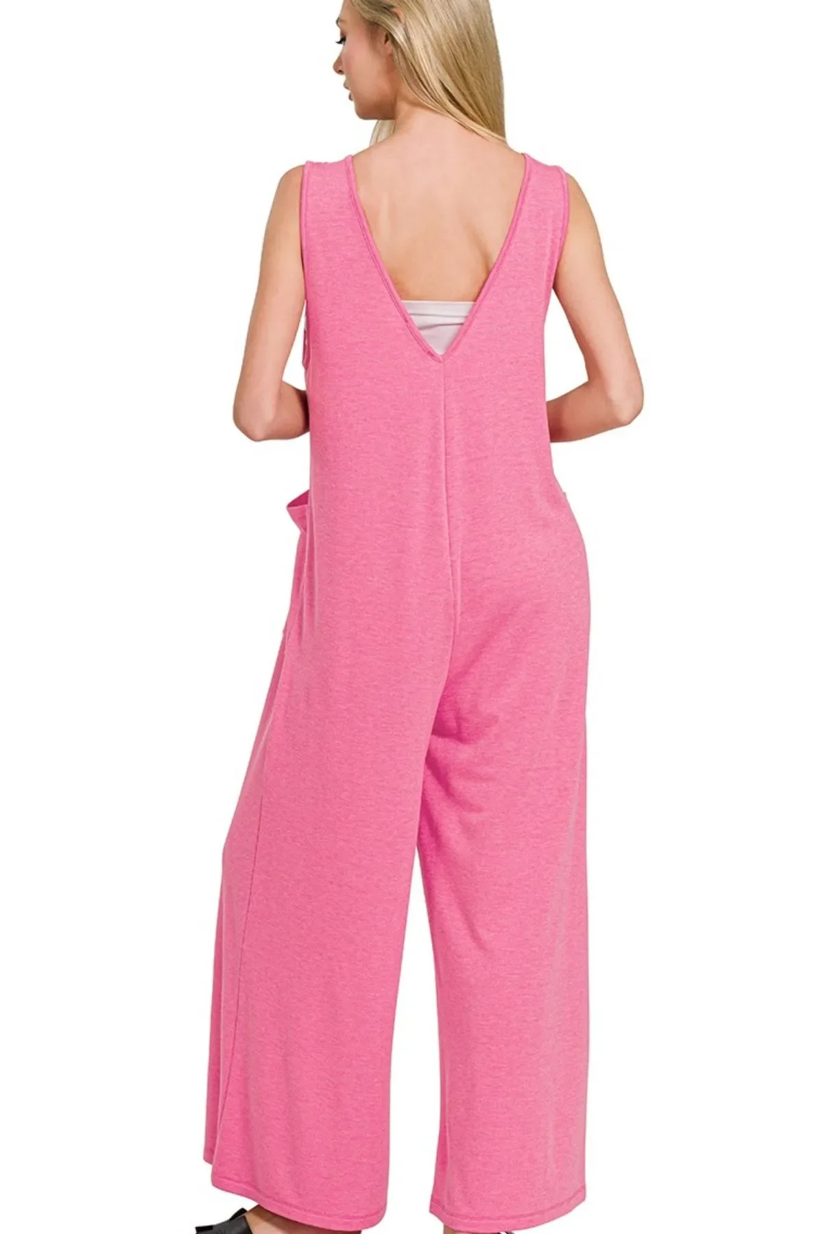 Zenana French Terry Deep V Neck Jumpsuits - Image 3
