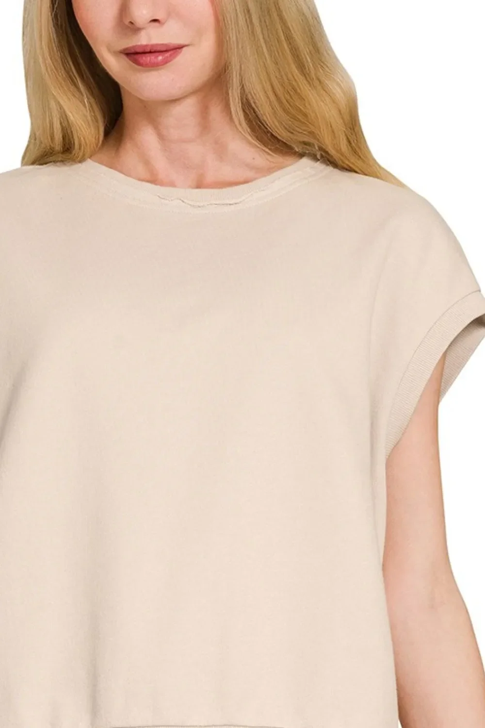 Zenana French Terry Round Neck Cap Sleeve T-Shirt - Image 2
