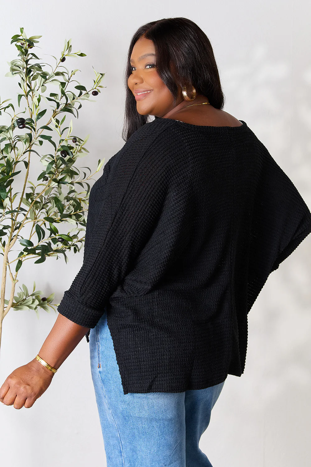 Zenana Full Size Round Neck High-Low Slit Knit Top - Image 6