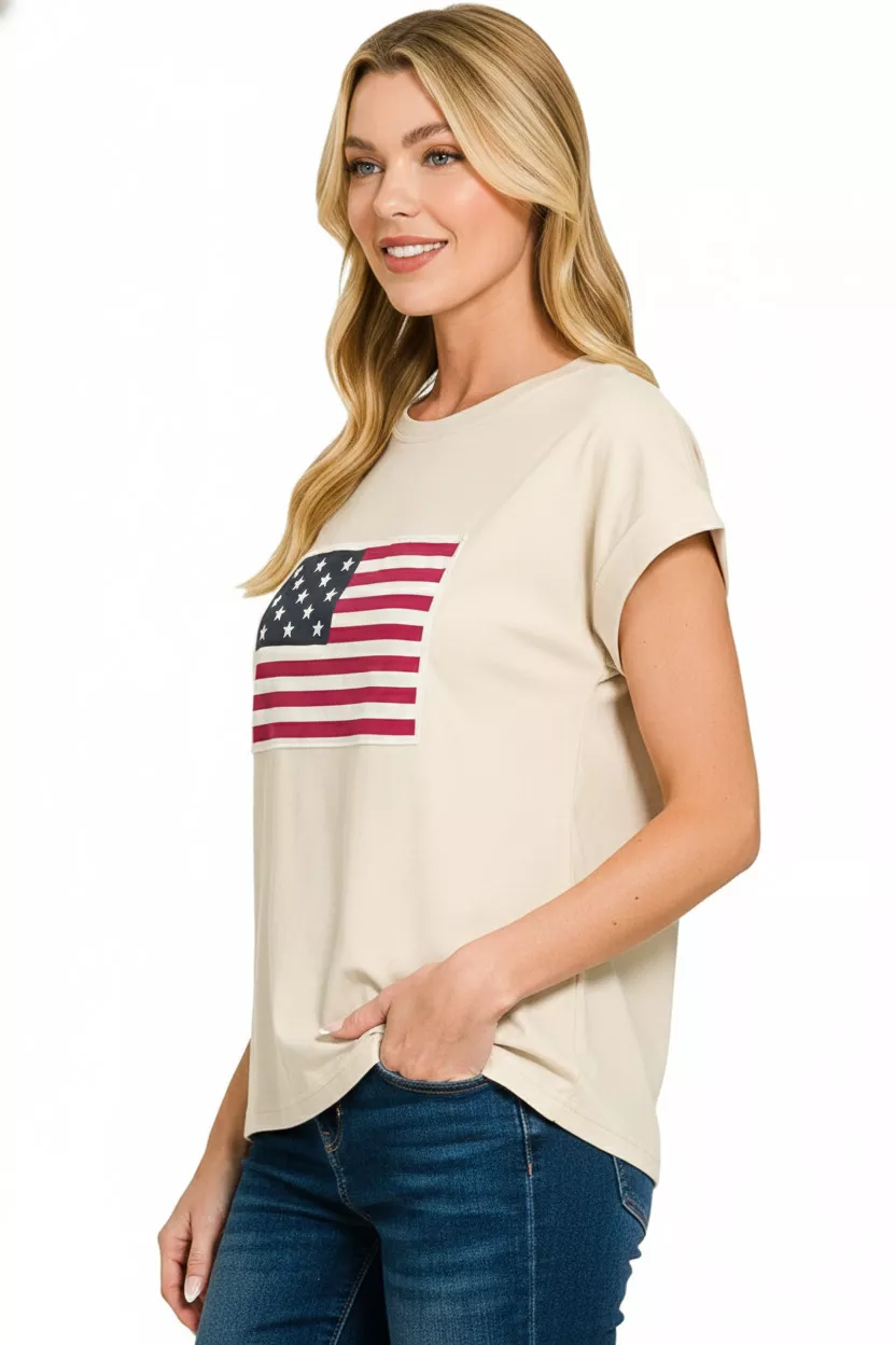 Zenana Full Size US Flag Round Neck Short Sleeve T-Shirt Plus Size - Image 2