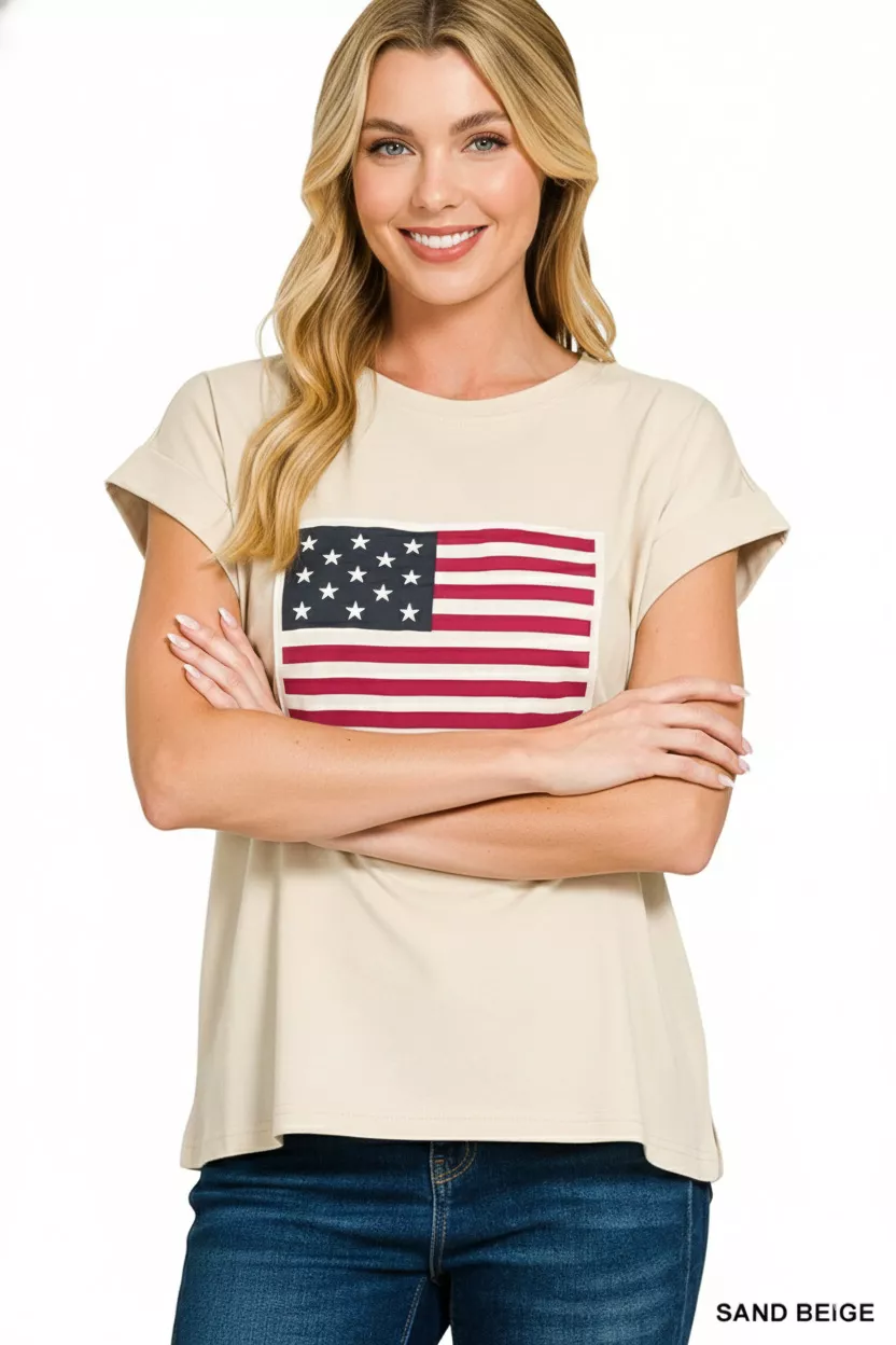 Zenana Full Size US Flag Round Neck Short Sleeve T-Shirt Plus Size - Image 3