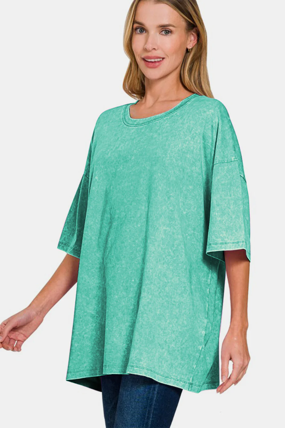 Zenana Full Size Washed Round Neck Drop Shoulder Oversized T-Shirt - Image 3