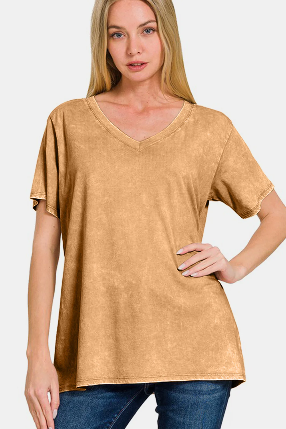 Zenana Full Size Washed Short Sleeve V-Neck T-Shirt - Image 2
